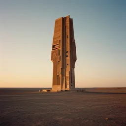 brutalist soviet intricate monolith in the atacama desert. sunset. kodak. cinematic. raw. wide angle. long shot.