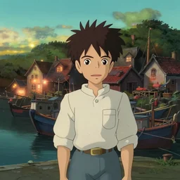 a film still of fishing harbour in a small seaside village, medium shot, waist up, studio Ghibli, Pixar and Disney animation, sharp, Rendered in Unreal Engine 5, Bloom, dramatic lighting