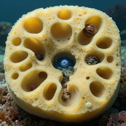 liminal sponge with many tunnels inside each hole, tunnels lead to different worlds, surreal, detailed, high definition, mysterious, wide shot, surrealist depiction of a normal sponge,