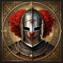 perfectly - centered - portrait of a crusader knight helmet design inspired by clown, intricate, highly detailed, digital painting, artstation, concept art, smooth, sharp focus, illustration, unreal engine 5, 8 k, art by artgerm and greg rutkowski and alphonse mucha