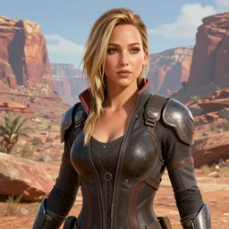 jennifer lawrence as new legend in apex legends portrait with kings canyon in the background, video game, octane render, digital art, trending on artstation, 4 k, intricate detail