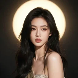 a portrait of a very beautiful and sensual goddess with halo behind her head, in the style of WLOP and Ross Tran and Hsiao-Ron Cheng