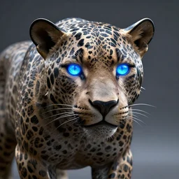 jaguar sculpture with glowing blue eyes, octane render