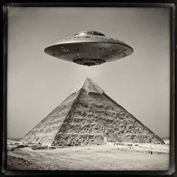 tintype photo, ufo crashing into a pyramid