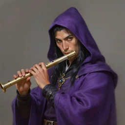Epic Raven Person Kenku bard with a flute, wearing a purple  frock coat, D&D, fantasy, highly detailed, digital painting, headshot portrait, artstation, smooth, sharp focus, illustration, art by artgerm and greg rutkowski and alphonse mucha