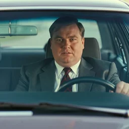 cinematic still of portly clean-shaven white man wearing suit and necktie as car salesman in 1994 film, XF IQ4, f/1.4, ISO 200, 1/160s, 8K, RAW, dramatic lighting, symmetrical balance, in-frame