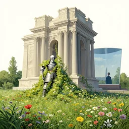 wild flower overgrowth knight avant garde post - morden monumental dynamic illustration by magritte and edward hopper, illusion surreal arthighly conceptual figurative art, intricate detailed illustration, controversial poster art, polish poster art, geometrical drawings, no blur