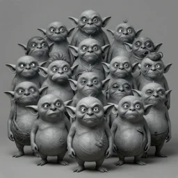 anthropomorphic highly detailed wide - angle group portrait of grey cute mr bean goblins looking funny, intricate, elegant, highly detailed grey goblin, digital painting, artstation, concept art, smooth, sharp focus, illustration, art by artgerm, bob eggleton, michael whelan, stephen hickman, richard corben, wayne barlowe, trending on artstation and greg rutkowski and alphonse mucha, 8 k
