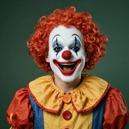 robot clown laughing, portrait