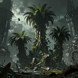 giant thick Plants grow angular out of the ground in a gothic medieval cyberpunk city, debris flying around, the feeling of grimdark terror and pain, high quality, detailed, 8k, unreal engine, octane render, trending on artstation