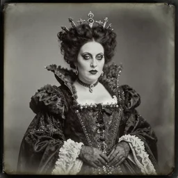 A daguerreotype photograph of an evil looking queen.
