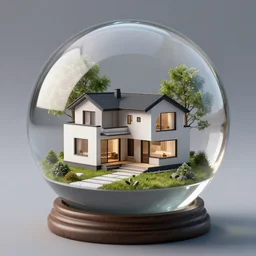 mini modern house in a crystal ball, octane render hyperdetailed,