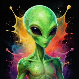 portrait of a green alien splash art graphic design color splash high contrasting art, fantasy, highly detailed, art by greg rutkowski