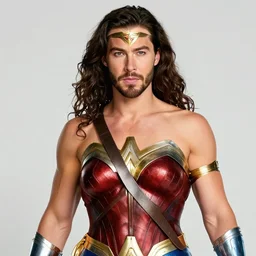 a photograph of Chris Hemsworth Chris Hemsworth Chris Hemsworth playing the role of Wonder Woman, color photograph