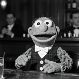 a black and white photograph of gonzo the muppet at a speakeasy, national archives (1935)
