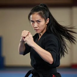 bruna lee as hard fighting kung fu woman with gorgeous long black hair