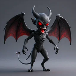 black demon with evil face red eyes red mouth, wings, 3 d blender, 8 k, high quality, highly realistic photo realistic