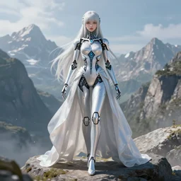 ethereal cybernetic princess in the mountains, extremely detailed, sharp focus, wide view, full body shot, smooth, digital illustration, by dan mumford. james jean, by rossdraws, frank franzzeta, sakimichan