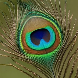 macro of an iridescent peacock feather