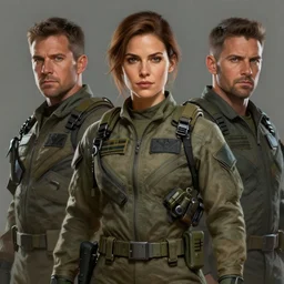 epic professional digital portrait art of woman wearing airforce jumpsuit, facing front, digital painting by amy reeder and wayne staag, artstation, cgsociety, wlop, epic, much wow, much detail, gorgeous, detailed, cinematic, masterpiece