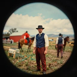 kodak portra 4 0 0, extreme fisheye, wetplate, muted colours, 1 9 3 0 s award winning colour portrait deep insight inside a farm scene in red dead redemption 2 by saul leiter, insanely detailed, insanely intricate, depth of field, motion blur, blueberry teal creme orange colours