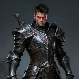 a highly detailed character portrait of a man wearing a epic shadow armor with glowing red eyes