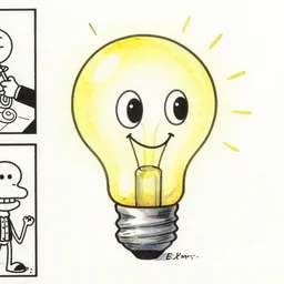 cute and funny, a smiling light bulb with eye and mouth, ratfink style by ed roth,, centered award winning watercolor pen illustration, isometric illustration by chihiro iwasaki, the artwork of r. crumb and his cheap suit, cult - classic - comic