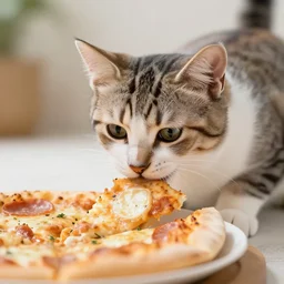 kitten eating pizza
