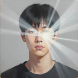 painting portrait of a person with a bright light beam emanating rays of light and totally covering their head, matte painting, masterpiece, by Caravaggio, desaturated