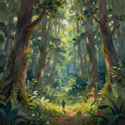 whimsical forest, high quality painting, trending on artstation