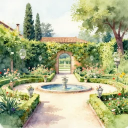 italian gardens watercolors