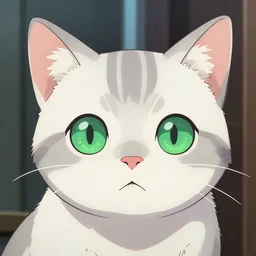 anime visual of a cute cat, with green eyes!!!!, high quality detailed anime, cel shaded, digital art by last exile murata range blue submarine no 6, hd, ambient light