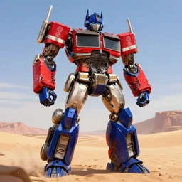optimus prime in the desert digital art, fantasy, highly detailed, art by greg rutkowski
