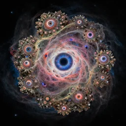 stunning hubble telescope mc escher painting of cerebral mandelbrot nebula, spiritual, space, all seeing eye, trending, award winning, 4 k