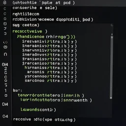recursive code inside code, terminal inside terminal, background black, green small font