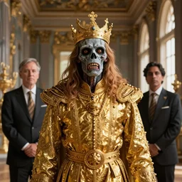 portrait of a king zombie in a palace by jesper ejsing and eddie mendoza, gold
