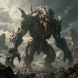 wide - angle realistic realistic massive lovecraft creature in a large lanscape, dark science fiction + oriental fantasy, hyper realistic, cinematic lighting, epic cinematic tone, hyper realistic, golden ratio, natural volumetric lighting, high resolution, cinematic composition, realistic lighting, realistic reflection, realistic refraction, subsurface scattering, 4 k postprocessing, sci - fi