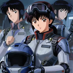 A Beautiful young female mech pilot  , holding her helmet   || VERY ANIME, fine-face, realistic shaded perfect face, fine details. Anime. realistic shaded lighting poster by Ilya Kuvshinov katsuhiro otomo ghost-in-the-shell, magali villeneuve, artgerm, Jeremy Lipkin and Michael Garmash, Rob Rey and Kentarõ Miura style, trending on art station