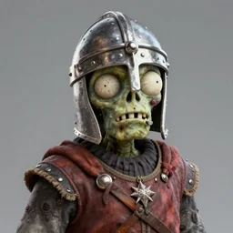 Portrait of a zombie wearing a medieval helmet, 3d