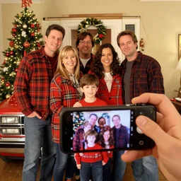 chevy chase taking a family picture using an iphone, still from national lampoon christmas vacation