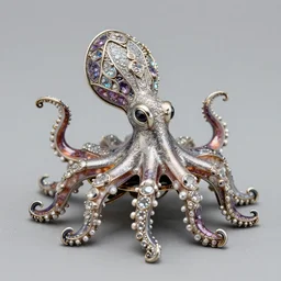 detailed jewel figurine depicting a faerie octopus, made by faberge. macro photography.