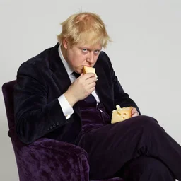 boris johnson eating cheese while in a velvet womb, by peter doig