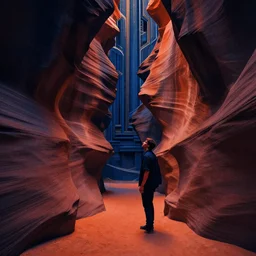 slot canyons, mads berg, karolis strautniekas, film noir, stippled light, dramatic lighting, editorial illustration, detailed, fine texture, matte print, art deco, brutalism, dark blue + dark orange, red, black, ( ( habitat 6 7 background ) ) 1 0 2 4