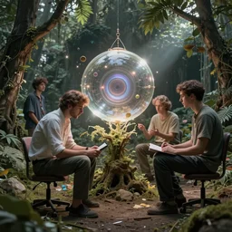 creative pioneers exploring the boundaries of latent space. creating a synergistically relionship between man and diffusion transformers, 4 k, hyperdetailed surrealism style of dariusz zawadzki