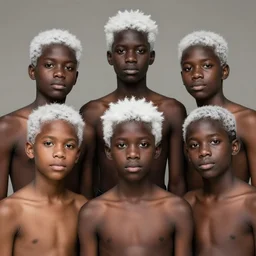 5 black boys with white hair and no shirtss