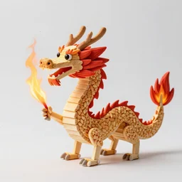 “fire breathing dragon, made from matchsticks”