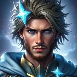 full body portrait of karl urban as a magical star guardian. detailed face, concept art, intricate, highly detailed 8 k, smooth, sharp focus, handsome and aesthetic shape of face and body, artgerm, artstation, art by zexi guo and nira and junpei suzuki and gharliera and rinotuna