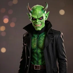 A studio photo of the supervillain Green Goblin as a teenager, 15 years old, bokeh, 90mm, f/1.4