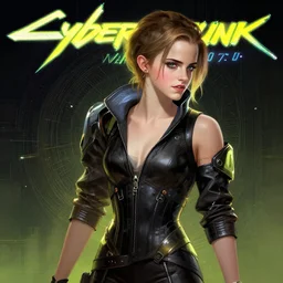 emma - watson!! emma watson in cyberpunk 2 0 7 7, promotional, intricate, elegant, highly detailed, digital painting, artstation, concept art, smooth, sharp focus, illustration, art by artgerm and greg rutkowski