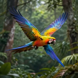 “a beautiful psychedelic macaw flying through the forest, trending on artstation, 4k, volumetric lighting, octane render, photorealistic,”